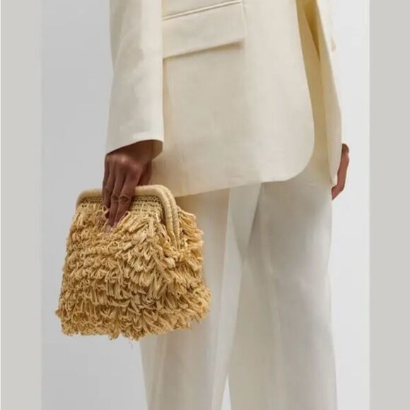 B2B Los Angeles Melia Fringe Clutch Bag Natural NWOT - Picture 5 of 8
